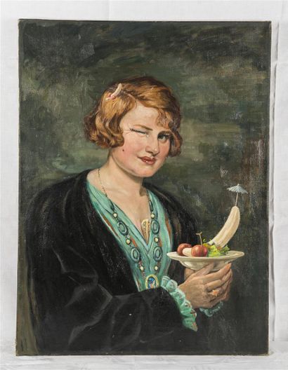 null Ecole Flamande vers 1900
La fête de la banane
Huile sur toile
Non signée 
80...
