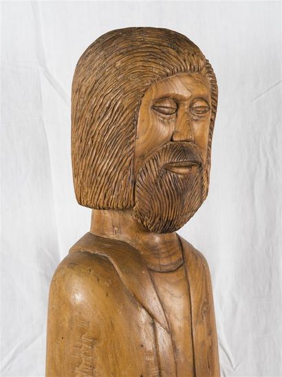 null Bille de bois sculpté, portrait d'homme barbu
H : 88 L : 33 cm