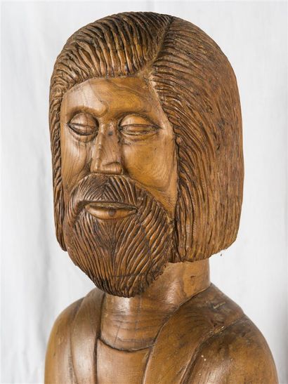 null Bille de bois sculpté, portrait d'homme barbu
H : 88 L : 33 cm