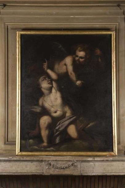 null Ecole italienne du 17ème siècle
Deux anges dans les nuées, 
Huile sur toile
113...