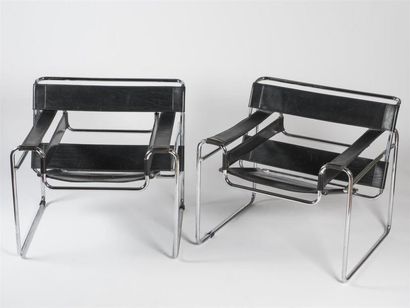 null Marcel BREUER (1902-1981)
Paire de fauteuils modèle » Wassily ».
 Structure...