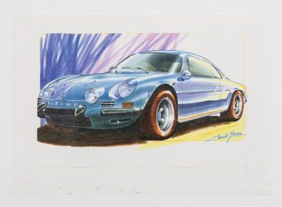 null Gérard CARDIET (1943-2008) 
Renault Alpine
Dessin au feutre 
Signé et daté 
50...