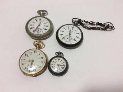 null Quatre montres de poche en métal et laiton 19ème siècle