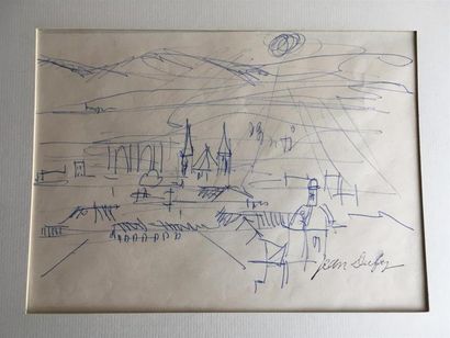 null Jean DUFY (1888-1964)
Les toits de la ville
Dessin, stylo bille sur papier
cachet...