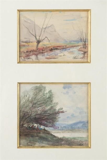 null Johannes DREVET
Deux aquarelle, vue de Chindrieu (Savoie) daté 1908
Vue d'Irigny...