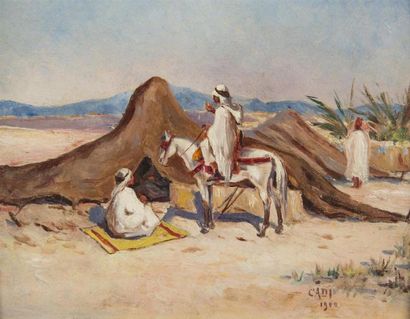 null CADI
Campement dans le desert
huile sur panneau
Daté 1900 et signé en bas à...