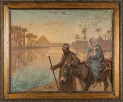 null Jan STYKA (1858-1925)
La fuite en Egypte 
Huile sur carton
Signée en bas à gauche...