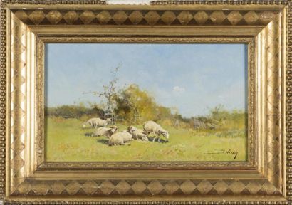 null Jacques LIEVIN (1854- 1941)
Les moutons
Huile sur panneau
Signée en bas à droite
26,...