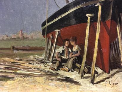 null François VIGNE (mort en 1927)
Vue de bord de mer
Huile sur toile
Signée en bas...