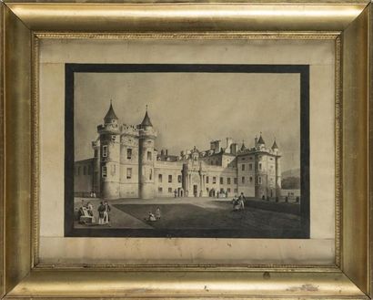 null Ecole 19ème siècle
Vue d'un château surmonté d'une couronne royale
dessin et...