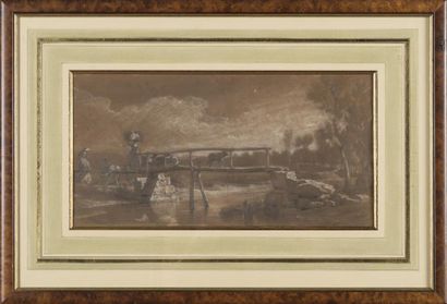 null Jean Antoine DUCLAUX (1783- 1868) 
Paysage avec pont animé
Encre et lavir sur...