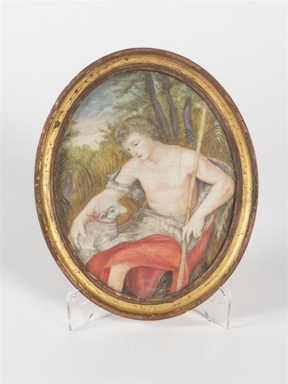 null Saint Jean-Baptiste, gouache à vue ovale, 18ème siècle
26 x 14 cm