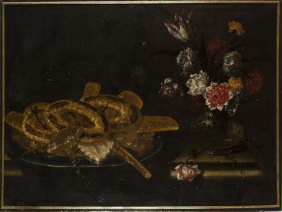 null Ecole flamande du 17ème siècle
Nature morte aux pains et aux fleurs
Huile sur...