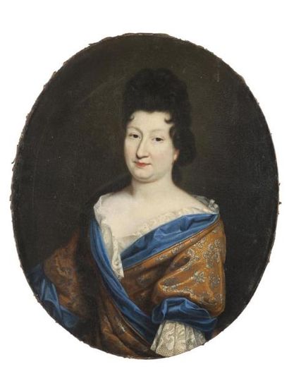 null Ecole française vers 1700
Portrait de femme de qualité, 
Huile sur toile ovale,...