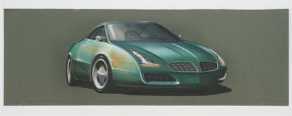null Gérard CARDIET (1943-2008) 
Etude de trois quart d'un coupé de couleur verte...