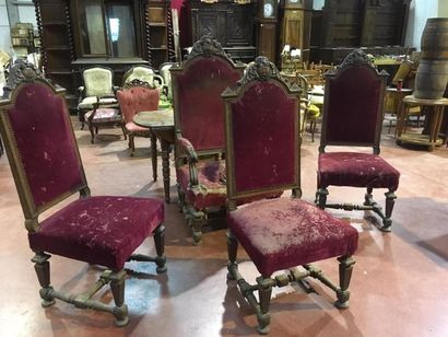 null Suite de trois chaises et un fauteuil de style Louis XIII