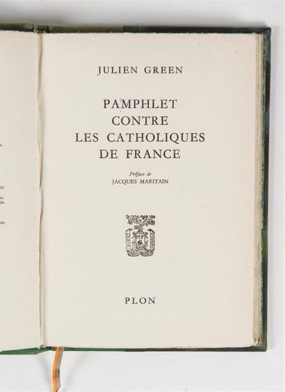 null GREEN (Julien), PAMPHLET CONTRE LES CATHOLIQUES DE FRANCE, Paris, Plon, 1963....