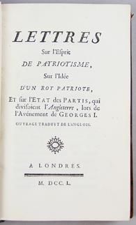 null [BOLINGBROKE (Henri Saint-John, Vicomte de)]. Lettres sur l'esprit de patriotisme,...