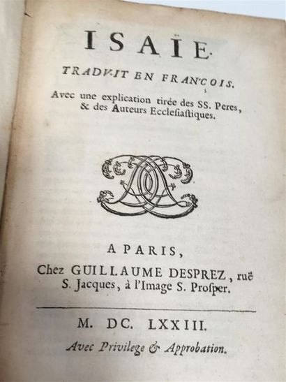 null Livre d'Isaïe, Paris, Guillaume Desprez, 1673. In-8°, X + 614 pp. + 16 ff. (dont...