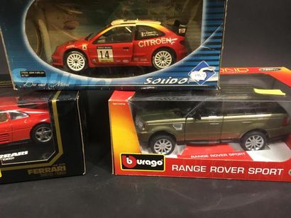 null Lot de 3 voitures 1/18 
BURAGO Ferrari et Range Rover
SOLIDO Citroen Monte ...