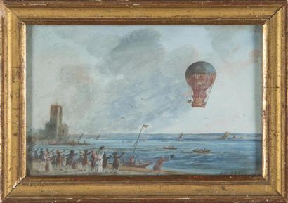 null Aéro montgolfiere de Pilâtre de Rozier et Romai : la traversée de la Manche
Gouache,...