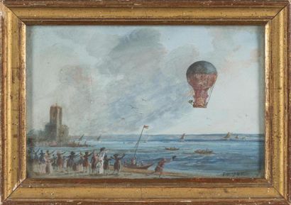 null Aéro montgolfiere de Pilâtre de Rozier et Romai : la traversée de la Manche
Gouache,...