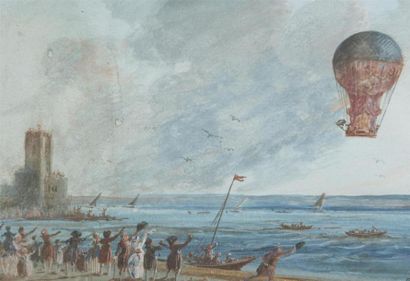 null Aéro montgolfiere de Pilâtre de Rozier et Romai : la traversée de la Manche
Gouache,...