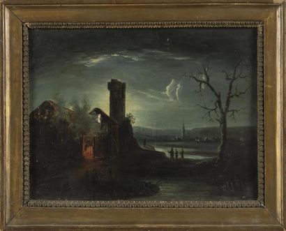 null Ecole hollandaise fin 18ème siècle
Scène nocturne 
Huile sur toile
24 x 32 cm
(accident)
Cadre...