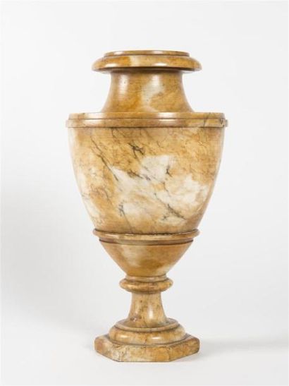null Paire de vases sur piédouche en forme d'urnes en albâtre
19ème siècle
H : 38...