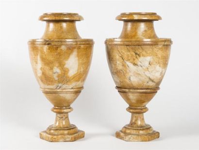 null Paire de vases sur piédouche en forme d'urnes en albâtre
19ème siècle
H : 38...