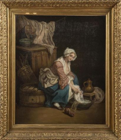 null Suiveur de Greuze
Jeune femme faisant la lessive
Huile sur toile
54 x 65 cm