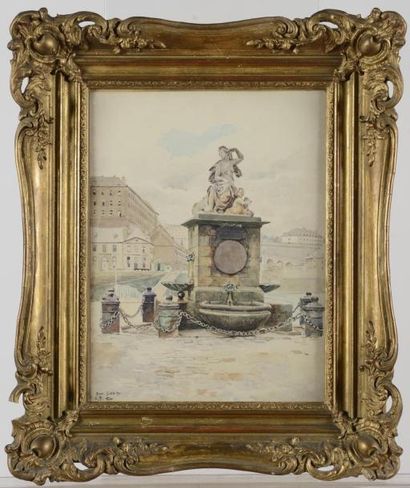 null Gustave BOURGAIN (1855-1921)
 (peintre de marine) 
Vue de Nantes 
Aquarelle...