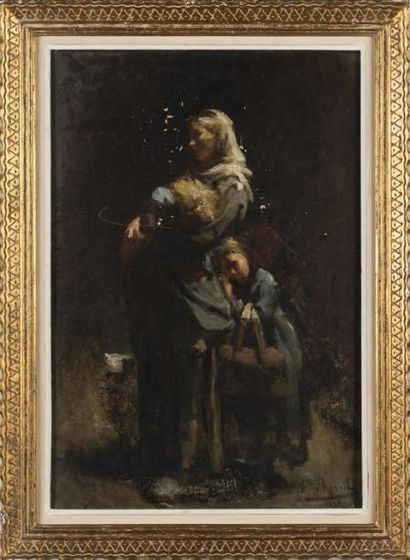 null Edouard d'APVRIL (1843-1928)
Mendiante et sa enfants
Huile sur toile
38 x 55...