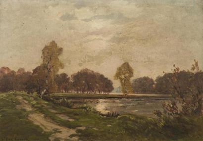null SAINT-CYR GIRIER (1837 - 1911)
Paysage des Dombes
Huile sur toile
Signée en...