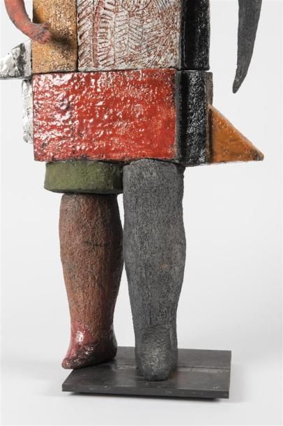 null Roger CAPRON (1922-2008)
Rare et grande sculpture en grès titrée Vallauris market...