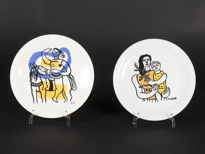 null Fernand LEGER (1881 - 1955) 
Suite de deux assiettes en céramique émaillé, Le...