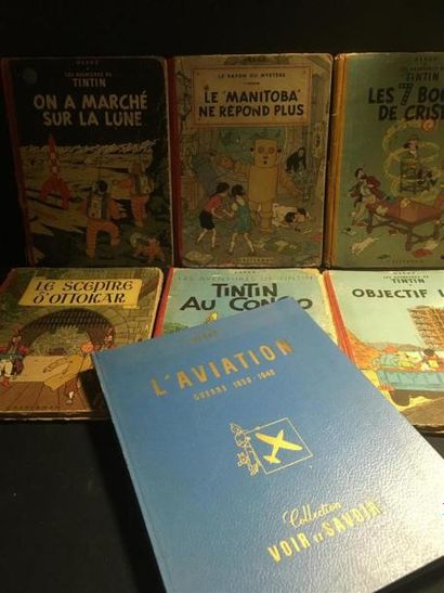 null HERGE, 6 albums Tintin joint un livre Aviation guerre 1930 - 1945