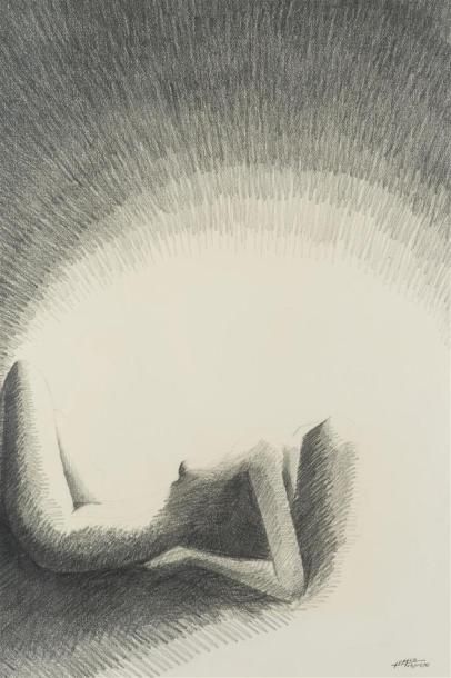 null James BAYLE,
 nue allongée
Fusain signée en bas à droite 
56 x 69 cm