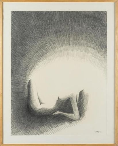 null James BAYLE,
 nue allongée
Fusain signée en bas à droite 
56 x 69 cm