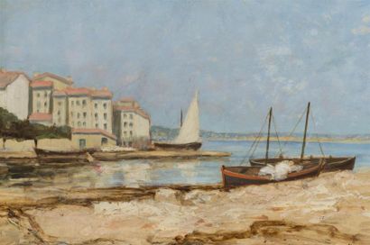 null Marius MANIQUET (1822 - 1896)
Vue d'un port du midi de la France
Huile sur toile
Signée...