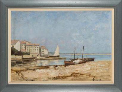 null Marius MANIQUET (1822 - 1896)
Vue d'un port du midi de la France
Huile sur toile
Signée...