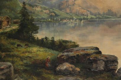 null Théodore LEVIGNE (1848 - 1912)
Paysage de lac de montagne
Huile sur toile
Signée...