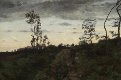 null Antoine CHINTREUIL (1814-1873)
Promeneur romantique
huile sur toile
Signée en...