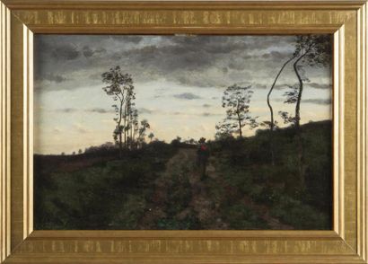 null Antoine CHINTREUIL (1814-1873)
Promeneur romantique
huile sur toile
Signée en...