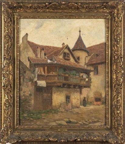 null Jules BENOIT LEVY (1866-1952) 
vue du village de RIBEAUVILLE (Haut Rhin)
Huile...