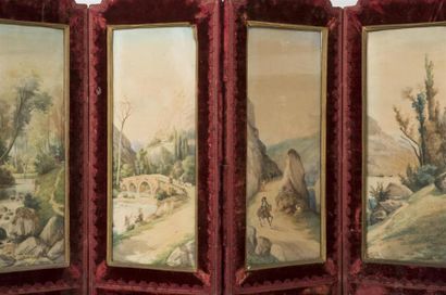 null Louis-Auguste LOMBARD
Vue de paysage
Paravent orné de quatre aquarelles fond...