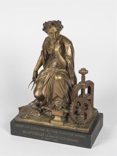 null Jean-Jacques FEUCHERE (1802-1853)
L'industrie 
Epreuve en bronze patiné 
socle...