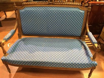null Salon de style Louis XVI garniture bleue (banquette et deux chaises)