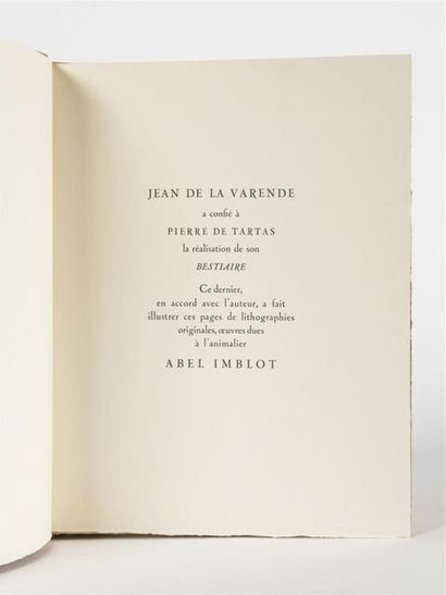 null LA VARENDE (Jean de) : Bestiaire ; Illustré de lithographies originales d'Abel...