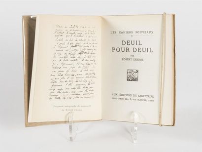 null DESNOS (Robert) : Deuil pour deuil. Les cahiers nouveaux, éditions du sagittaire,...